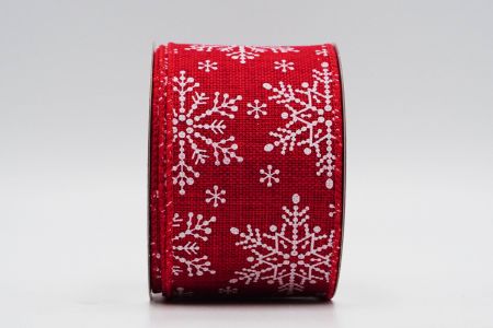Текстурована стрічка зі сніжинками на дроті_KF7376GC-7-7_червона